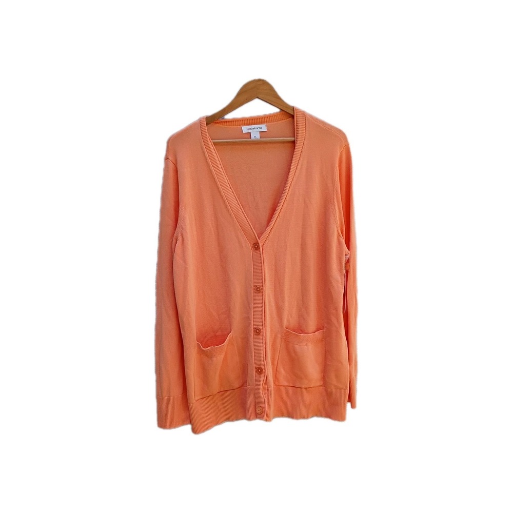 Liz Claiborne Women Cardigan Sweater Papaya Punch XL NWT Pockets Peach 814-2638